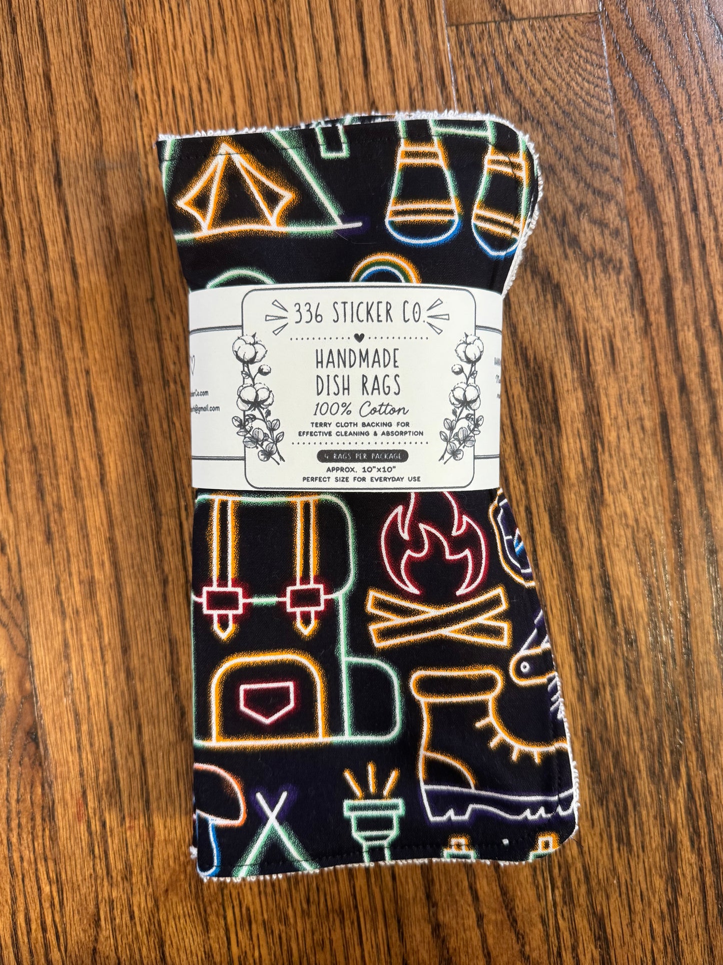 Camping ~ Decorative Dishrags | 100% Cotton & Terry Cloth | Reusable Kitchen Cleaning Cloths | Set of 4 | 10" x 10"