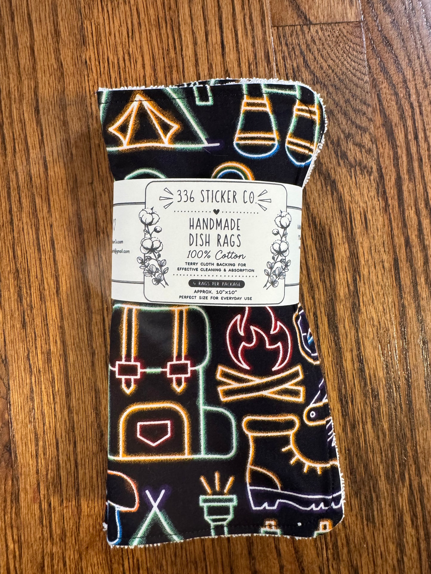 Camping ~ Decorative Dishrags | 100% Cotton & Terry Cloth | Reusable Kitchen Cleaning Cloths | Set of 4 | 10" x 10"