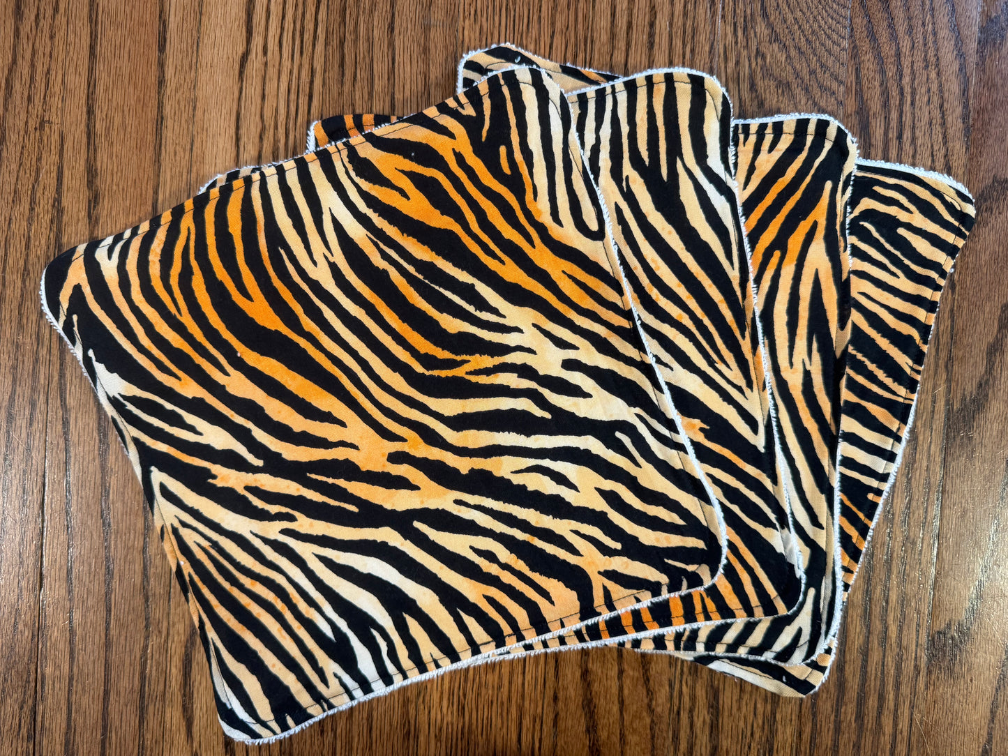 Tiger Print ~ Decorative Dishrags | 100% Cotton & Terry Cloth | Reusable Kitchen Cleaning Cloths | Set of 4 | 10" x 10"