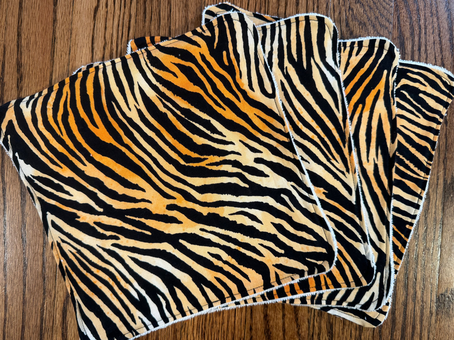 Tiger Print ~ Decorative Dishrags | 100% Cotton & Terry Cloth | Reusable Kitchen Cleaning Cloths | Set of 4 | 10" x 10"