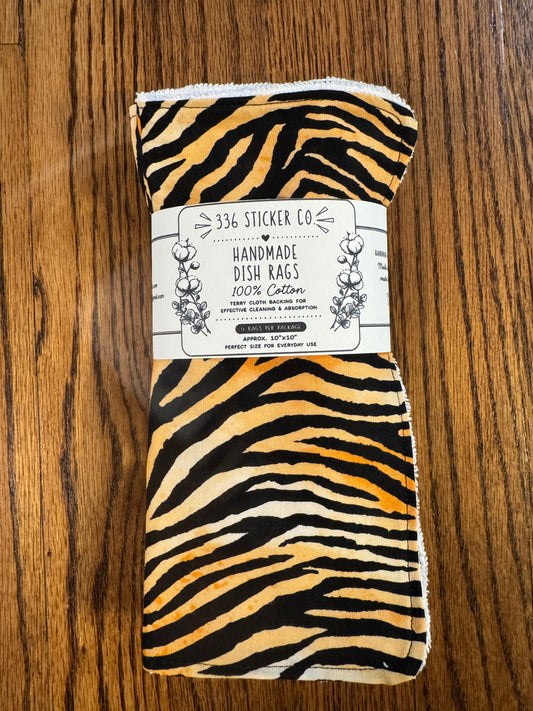 Tiger Print ~ Decorative Dishrags | 100% Cotton & Terry Cloth | Reusable Kitchen Cleaning Cloths | Set of 4 | 10" x 10"