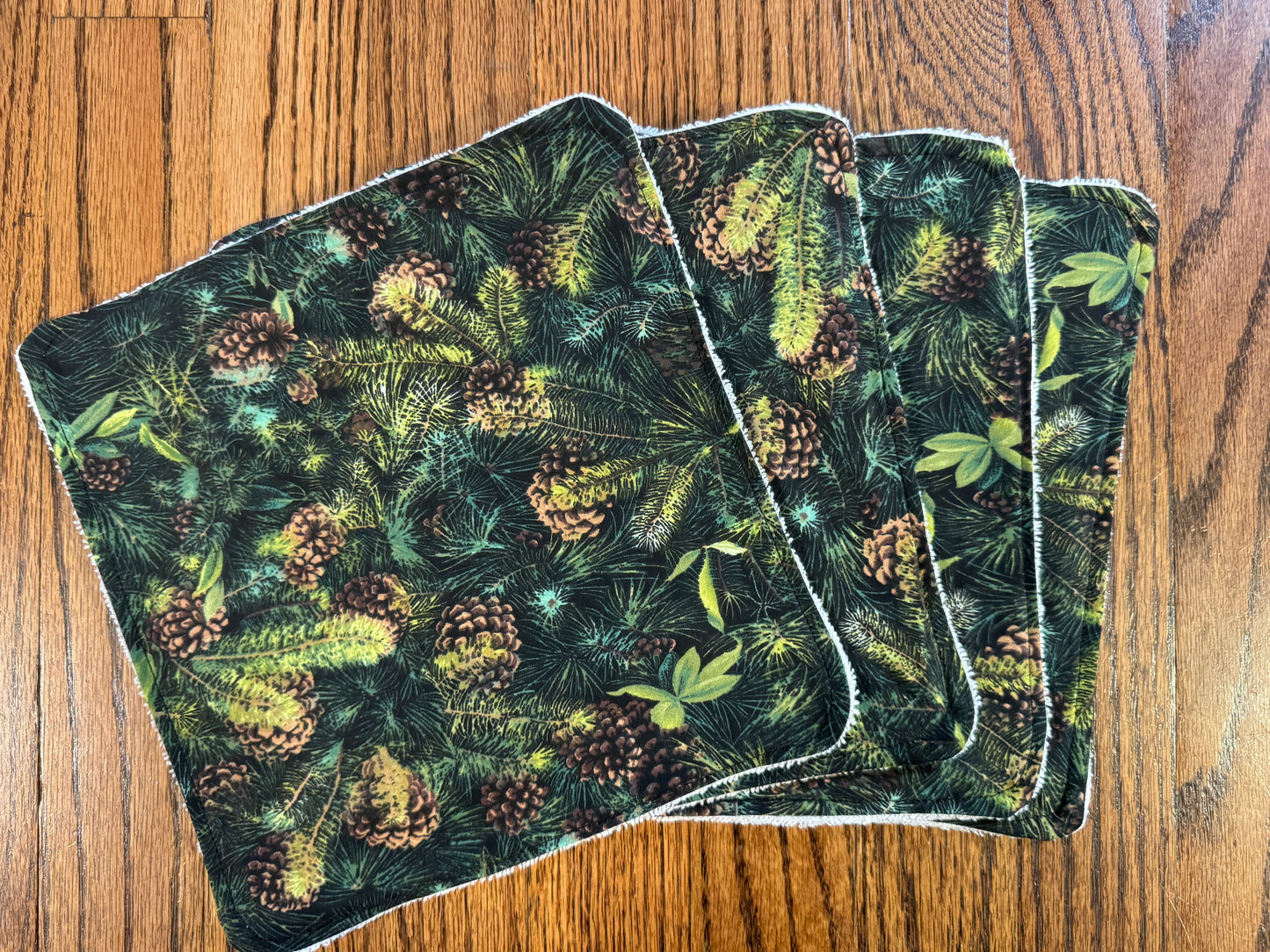 Pine Cones ~ Decorative Dishrags | 100% Cotton & Terry Cloth | Reusable Kitchen Cleaning Cloths | Set of 4 | 10" x 10"