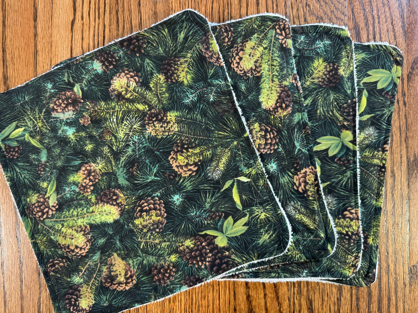 Pine Cones ~ Decorative Dishrags | 100% Cotton & Terry Cloth | Reusable Kitchen Cleaning Cloths | Set of 4 | 10" x 10"
