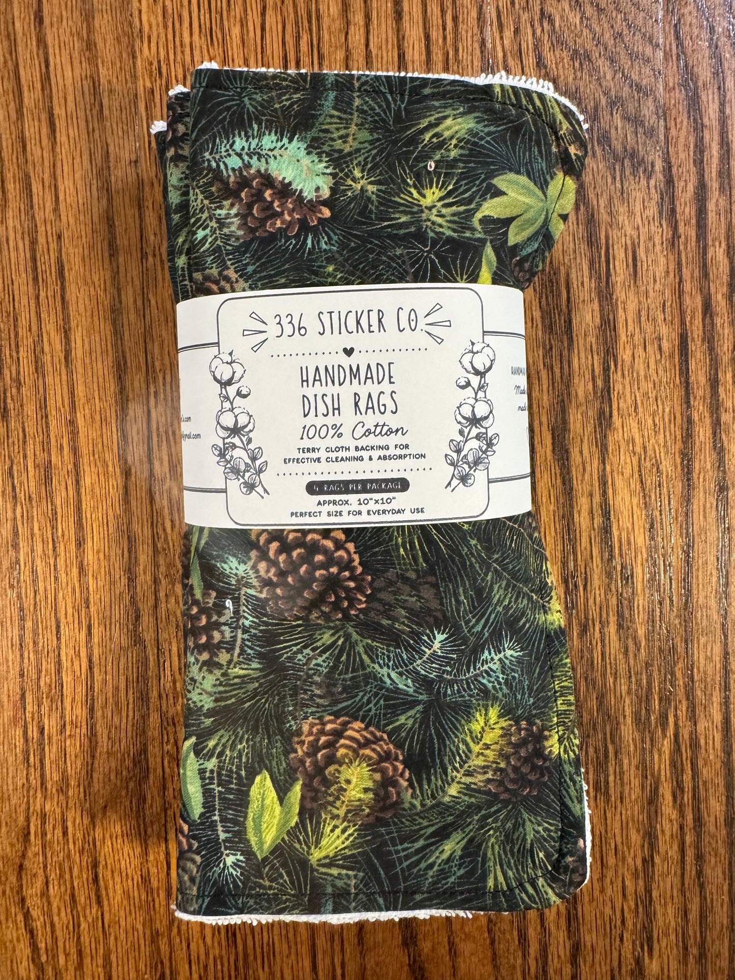 Pine Cones ~ Decorative Dishrags | 100% Cotton & Terry Cloth | Reusable Kitchen Cleaning Cloths | Set of 4 | 10" x 10"