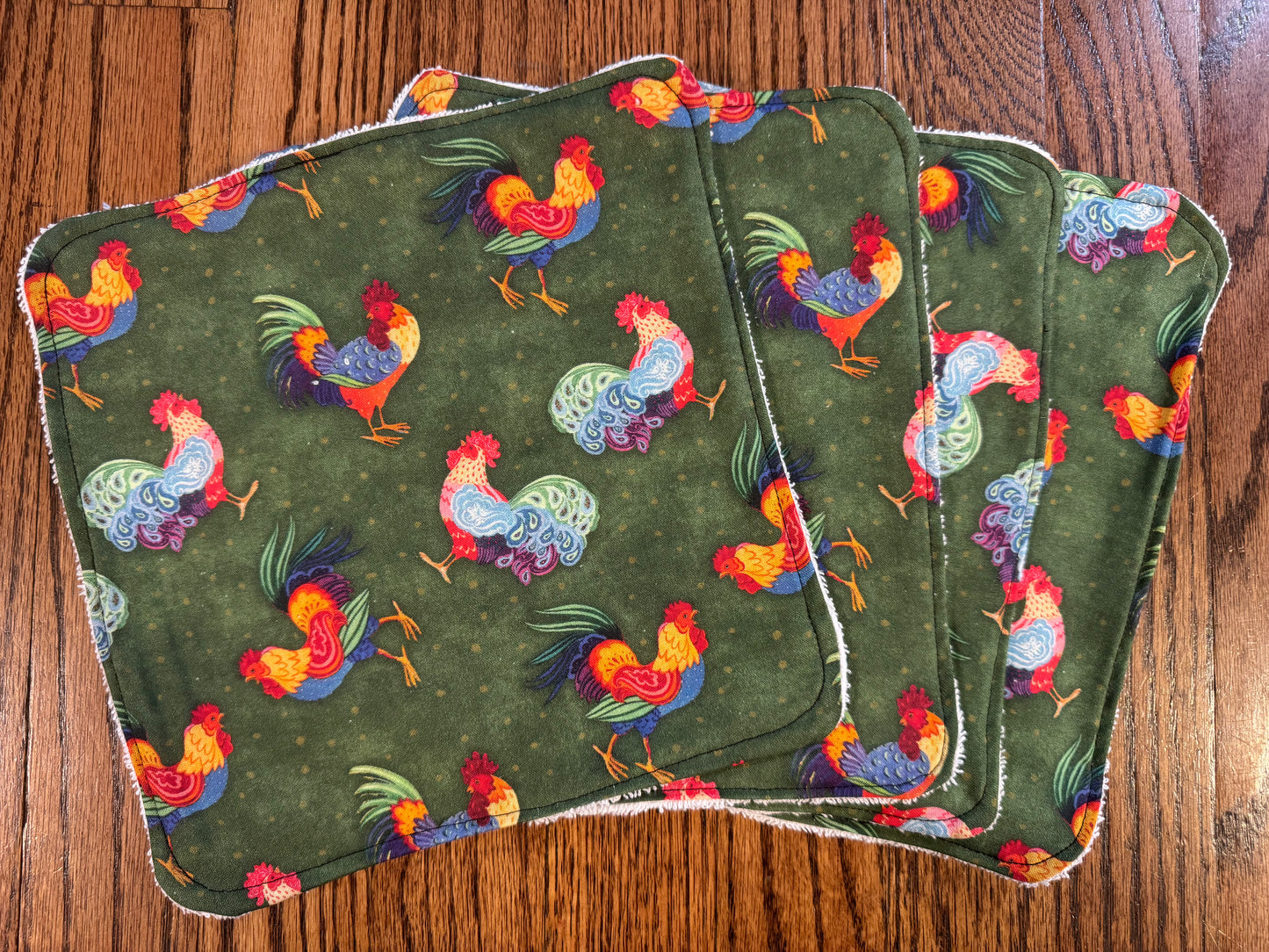 Rooster ~ Decorative Dishrags | 100% Cotton & Terry Cloth | Reusable Kitchen Cleaning Cloths | Set of 4 | 10" x 10"