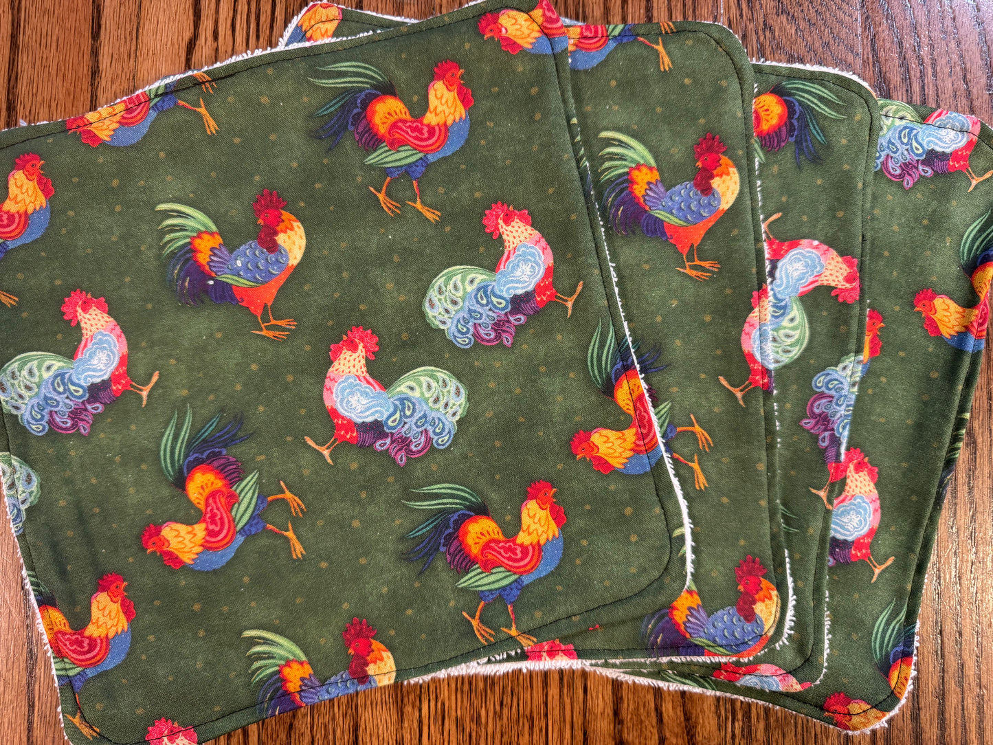 Rooster ~ Decorative Dishrags | 100% Cotton & Terry Cloth | Reusable Kitchen Cleaning Cloths | Set of 4 | 10" x 10"