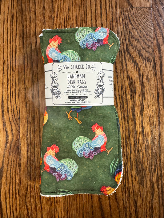 Rooster ~ Decorative Dishrags | 100% Cotton & Terry Cloth | Reusable Kitchen Cleaning Cloths | Set of 4 | 10" x 10"
