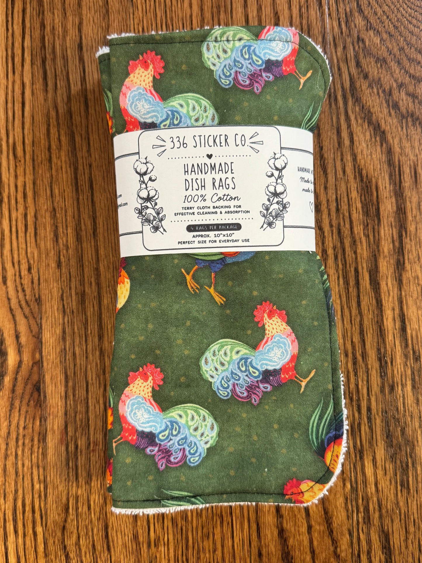 Rooster ~ Decorative Dishrags | 100% Cotton & Terry Cloth | Reusable Kitchen Cleaning Cloths | Set of 4 | 10" x 10"