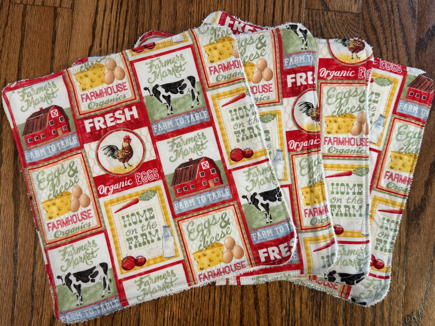 Farm Life ~ Decorative Dishrags | 100% Cotton & Terry Cloth | Reusable Kitchen Cleaning Cloths | Set of 4 | 10" x 10"