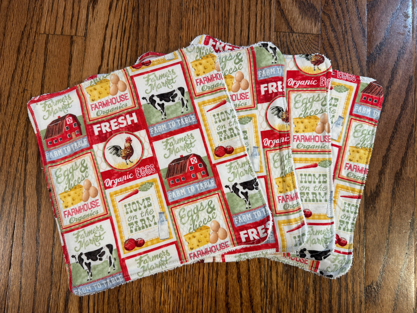 Farm Life ~ Decorative Dishrags | 100% Cotton & Terry Cloth | Reusable Kitchen Cleaning Cloths | Set of 4 | 10" x 10"
