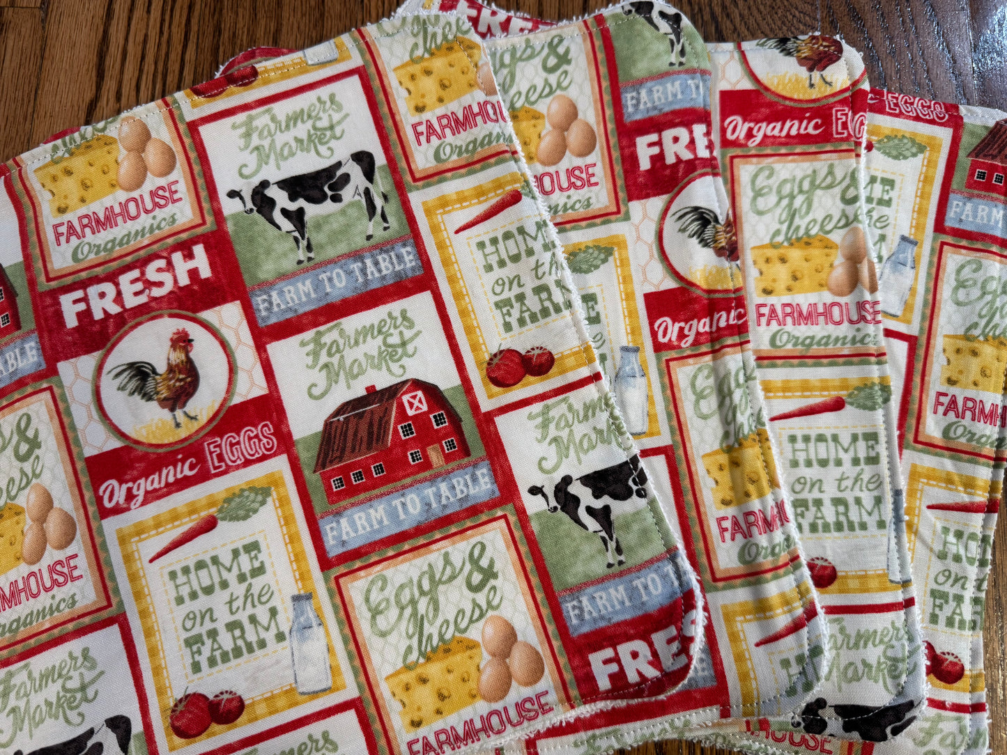Farm Life ~ Decorative Dishrags | 100% Cotton & Terry Cloth | Reusable Kitchen Cleaning Cloths | Set of 4 | 10" x 10"