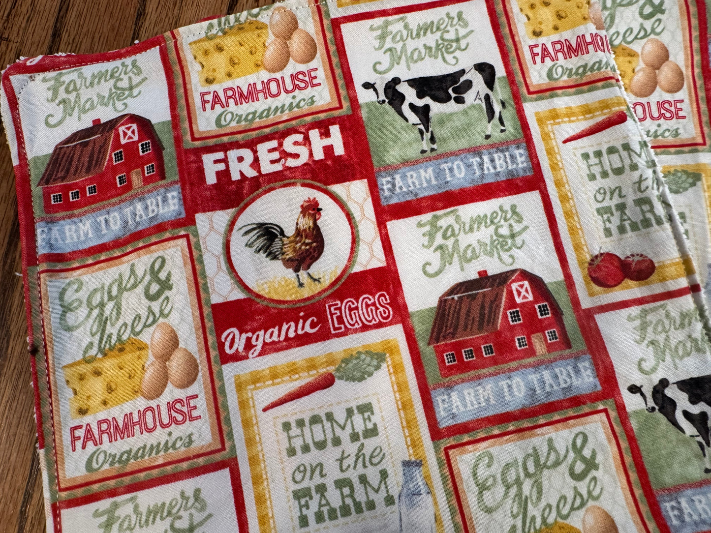 Farm Life ~ Decorative Dishrags | 100% Cotton & Terry Cloth | Reusable Kitchen Cleaning Cloths | Set of 4 | 10" x 10"