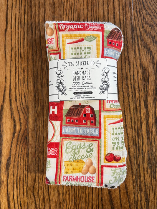 Farm Life ~ Decorative Dishrags | 100% Cotton & Terry Cloth | Reusable Kitchen Cleaning Cloths | Set of 4 | 10" x 10"