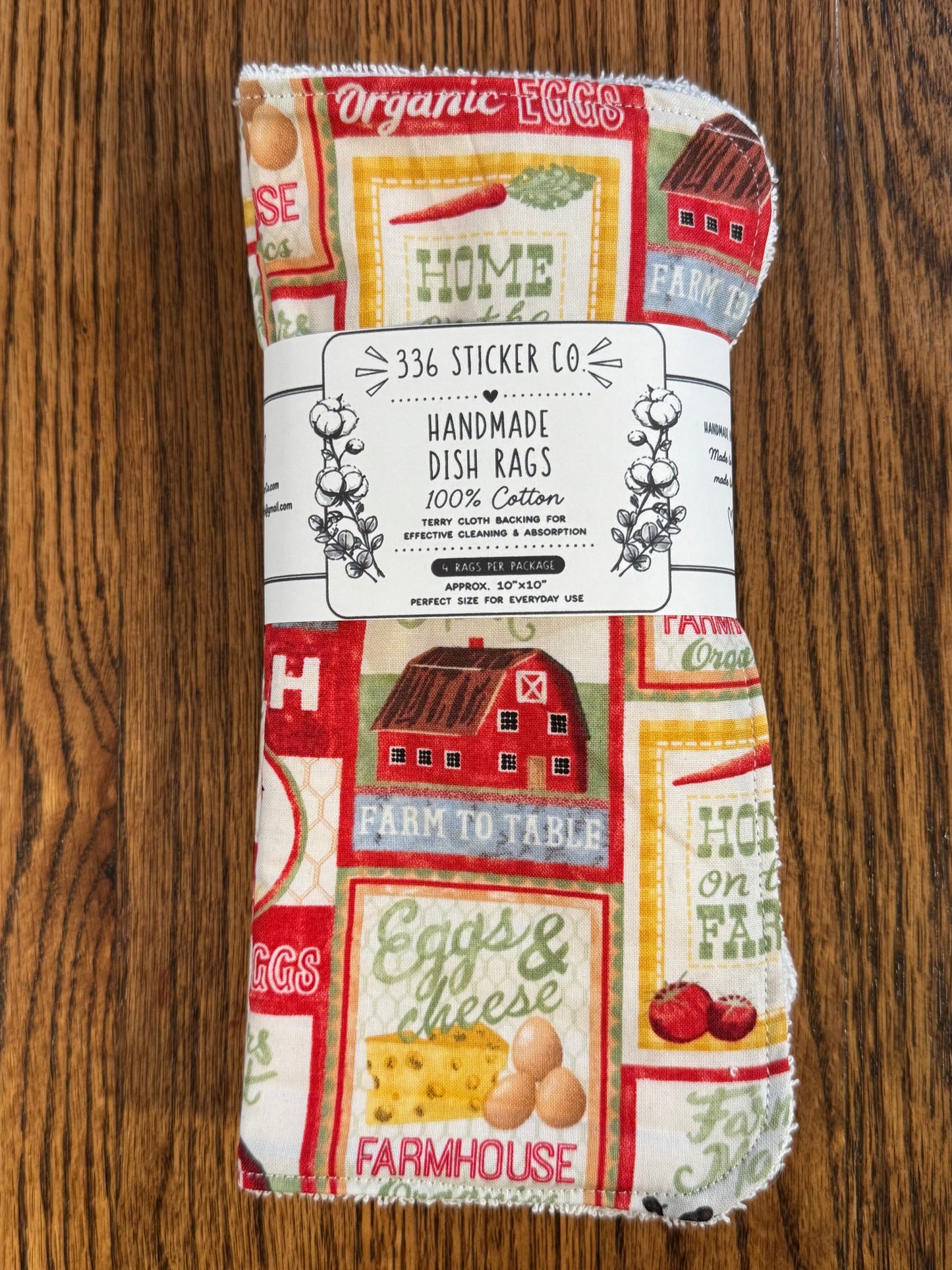 Farm Life ~ Decorative Dishrags | 100% Cotton & Terry Cloth | Reusable Kitchen Cleaning Cloths | Set of 4 | 10" x 10"