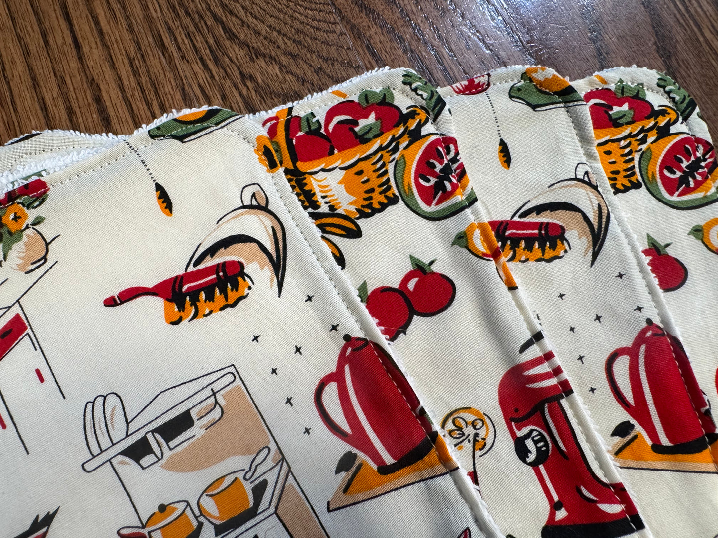 Retro Kitchen ~ Decorative Dishrags | 100% Cotton & Terry Cloth | Reusable Kitchen Cleaning Cloths | Set of 4 | 10" x 10"
