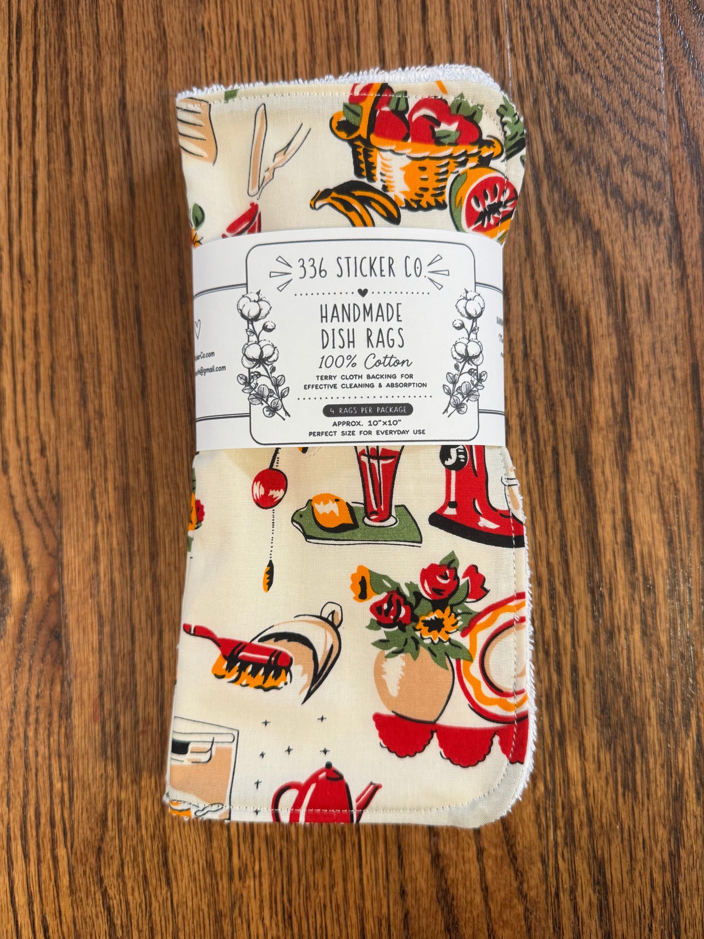 Retro Kitchen ~ Decorative Dishrags | 100% Cotton & Terry Cloth | Reusable Kitchen Cleaning Cloths | Set of 4 | 10" x 10"