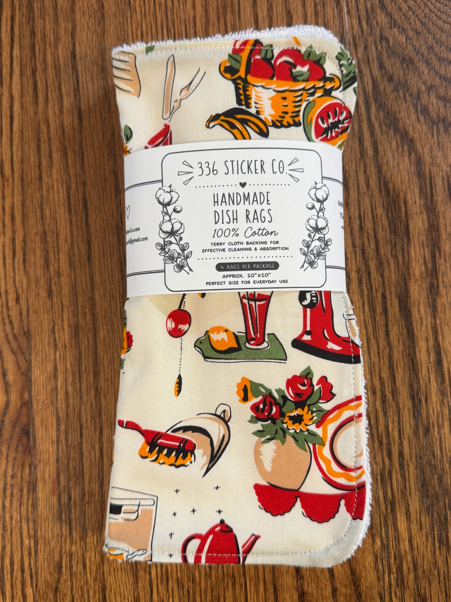 Retro Kitchen ~ Decorative Dishrags | 100% Cotton & Terry Cloth | Reusable Kitchen Cleaning Cloths | Set of 4 | 10" x 10"