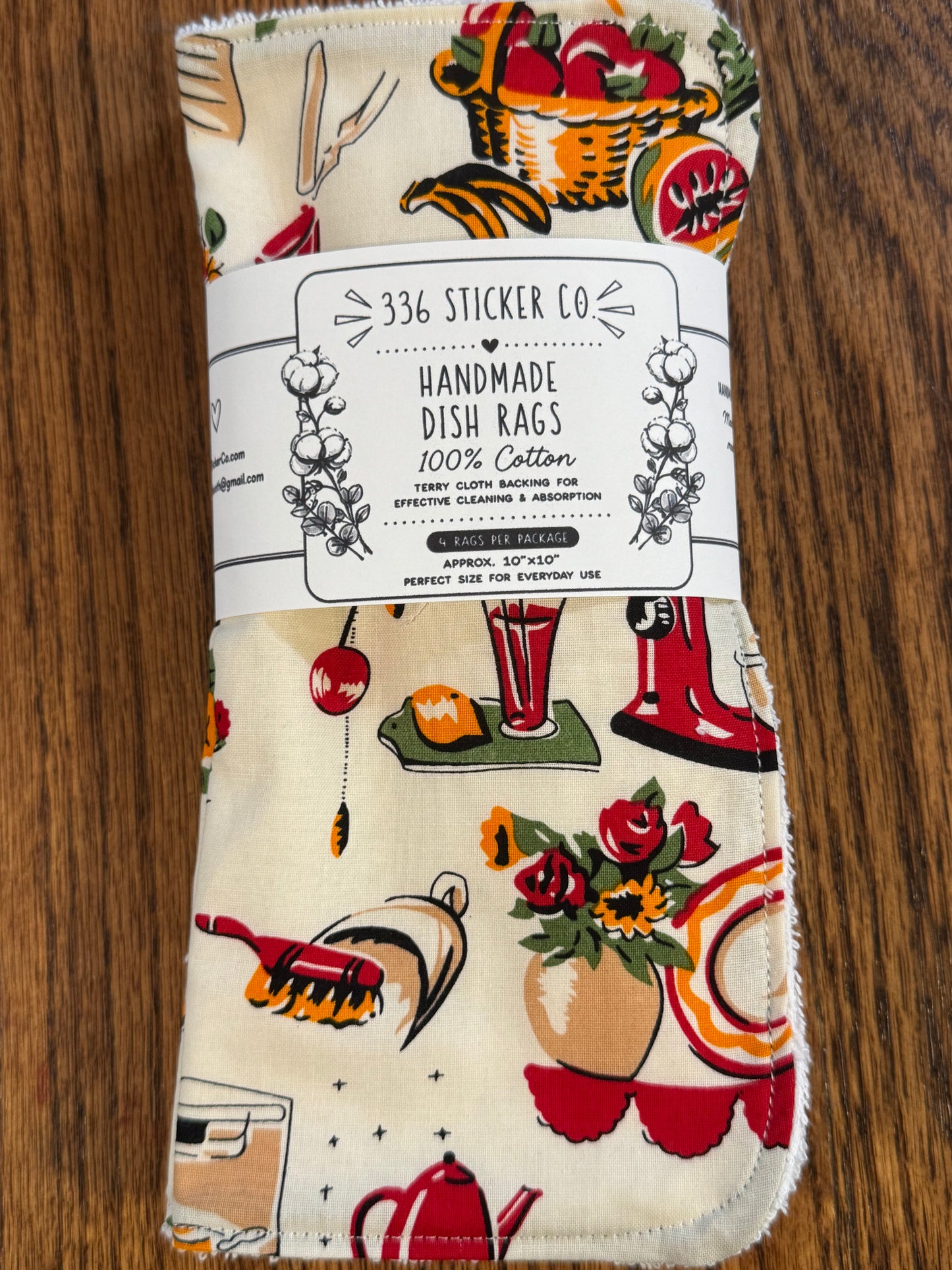 Retro Kitchen ~ Decorative Dishrags | 100% Cotton & Terry Cloth | Reusable Kitchen Cleaning Cloths | Set of 4 | 10" x 10"