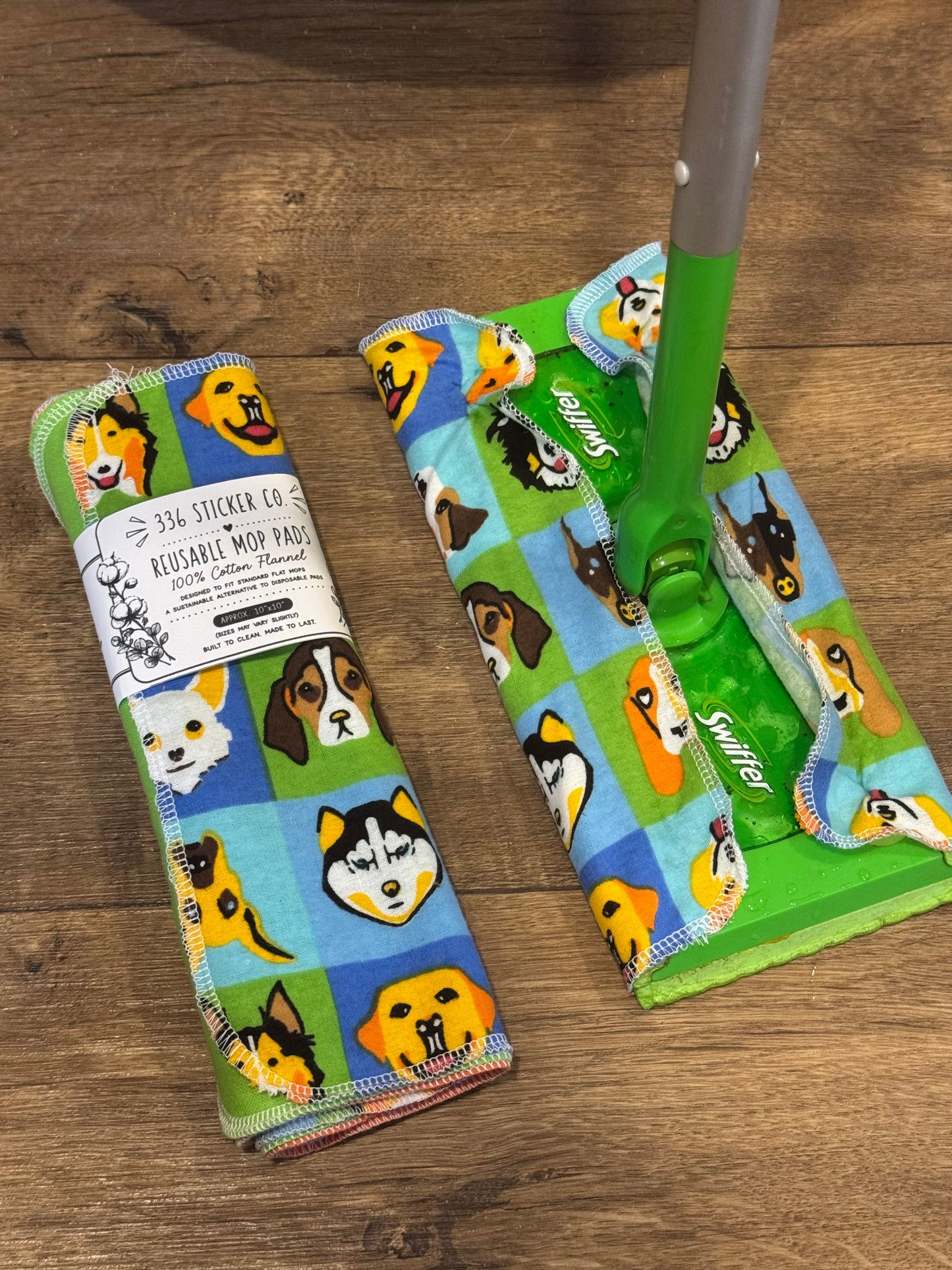 Dog Lover ~ Reusable Mop Pads | 100% Cotton Flannel | Washable & Eco-Friendly | Set of 5 | Fits Swiffer-Style Mops