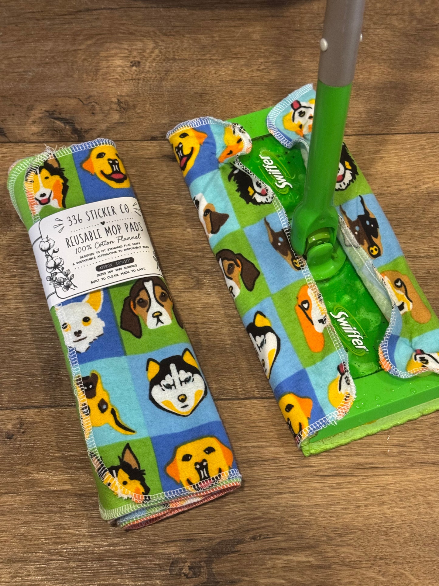 Dog Lover ~ Reusable Mop Pads | 100% Cotton Flannel | Washable & Eco-Friendly | Set of 5 | Fits Swiffer-Style Mops