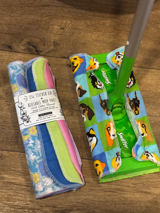 Flowers ~ Reusable Mop Pads | 100% Cotton Flannel | Washable & Eco-Friendly | Set of 5 | Fits Swiffer-Style Mops