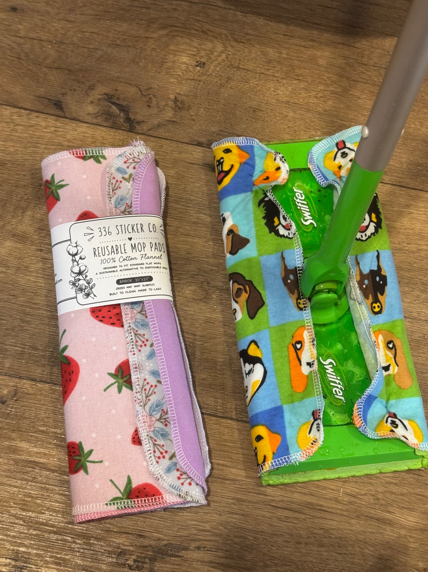 Strawberries ~ Reusable Mop Pads | 100% Cotton Flannel | Washable & Eco-Friendly | Set of 5 | Fits Swiffer-Style Mops