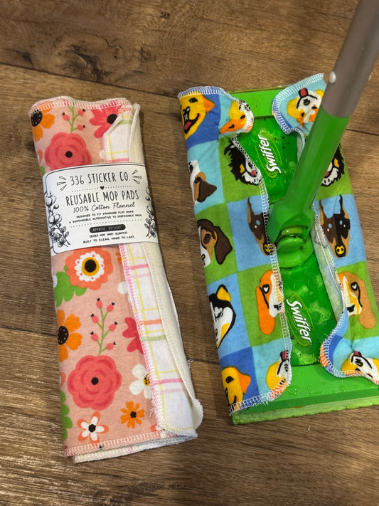Floral Plaid ~ Reusable Mop Pads | 100% Cotton Flannel | Washable & Eco-Friendly | Set of 5 | Fits Swiffer-Style Mops