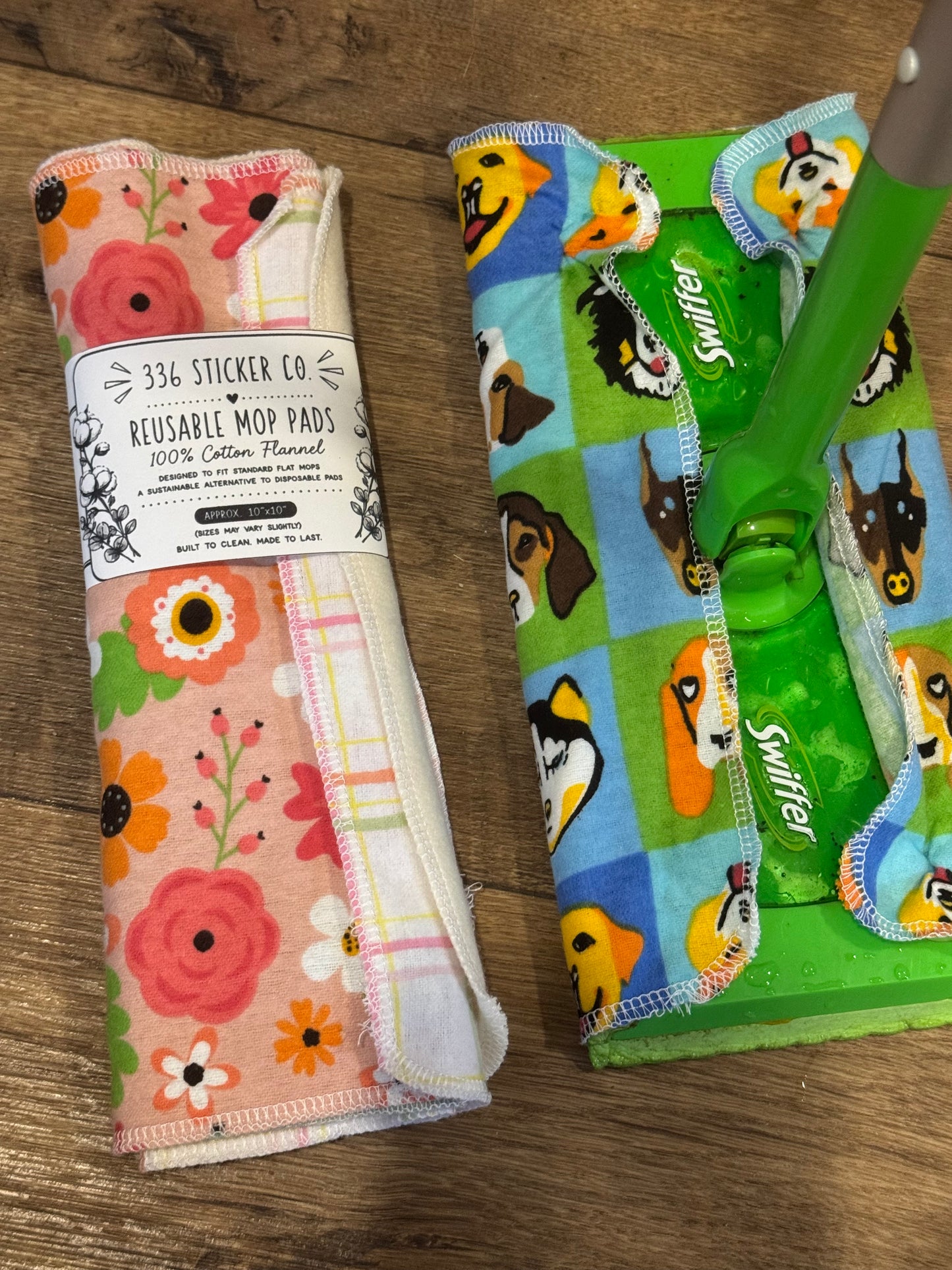 Floral Plaid ~ Reusable Mop Pads | 100% Cotton Flannel | Washable & Eco-Friendly | Set of 5 | Fits Swiffer-Style Mops