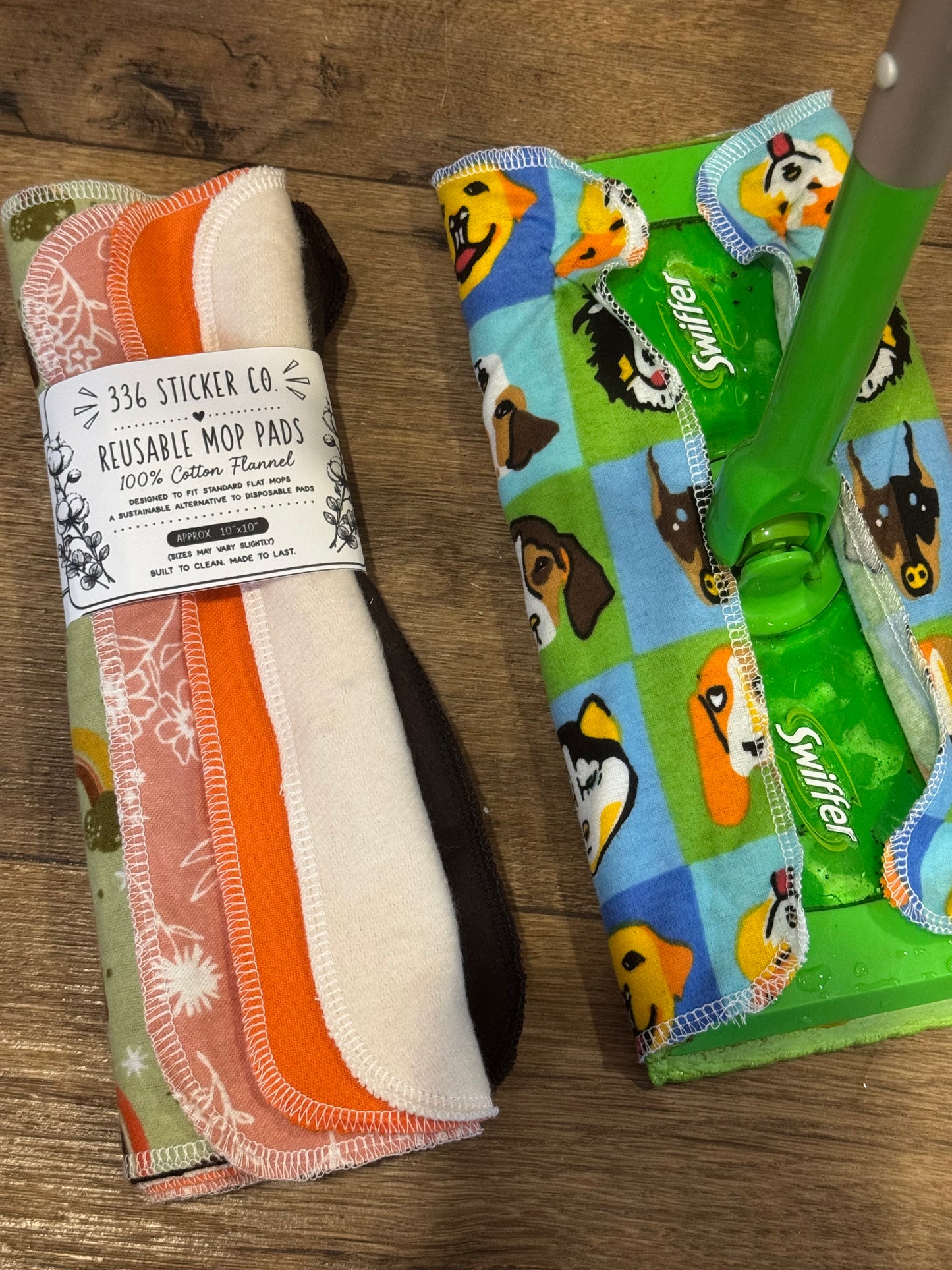 Rainbow ~ Reusable Mop Pads | 100% Cotton Flannel | Washable & Eco-Friendly | Set of 5 | Fits Swiffer-Style Mops