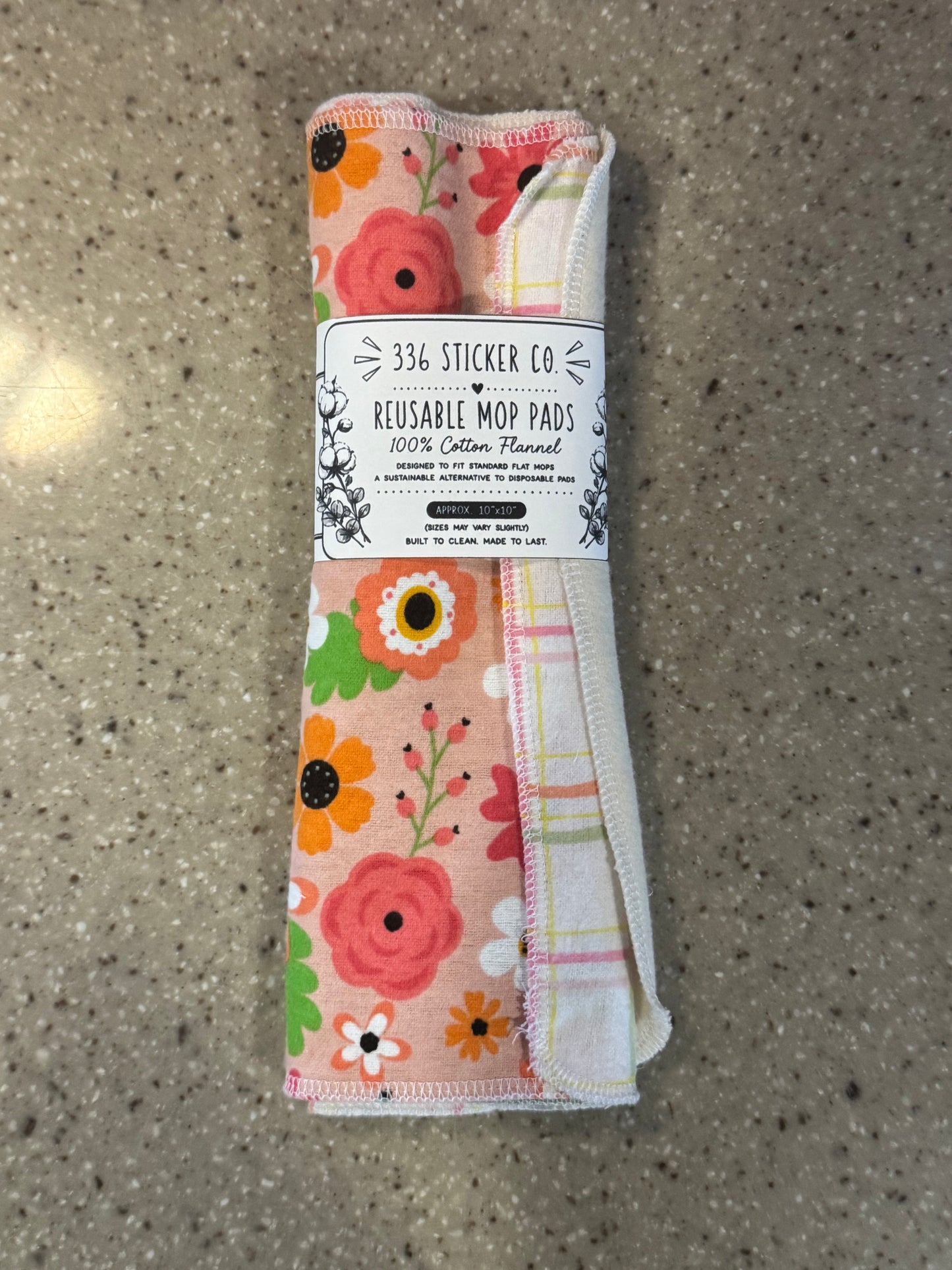 Floral Plaid ~ Reusable Mop Pads | 100% Cotton Flannel | Washable & Eco-Friendly | Set of 5 | Fits Swiffer-Style Mops