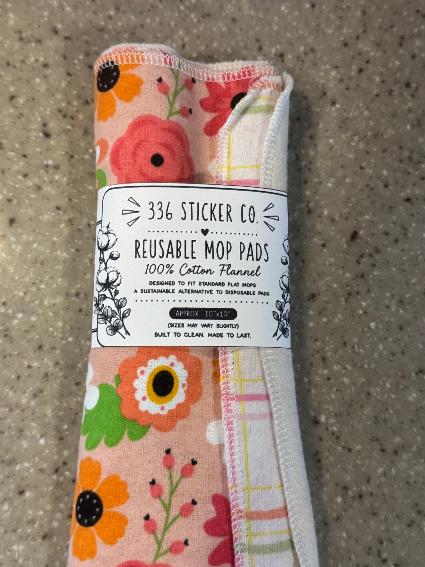 Floral Plaid ~ Reusable Mop Pads | 100% Cotton Flannel | Washable & Eco-Friendly | Set of 5 | Fits Swiffer-Style Mops