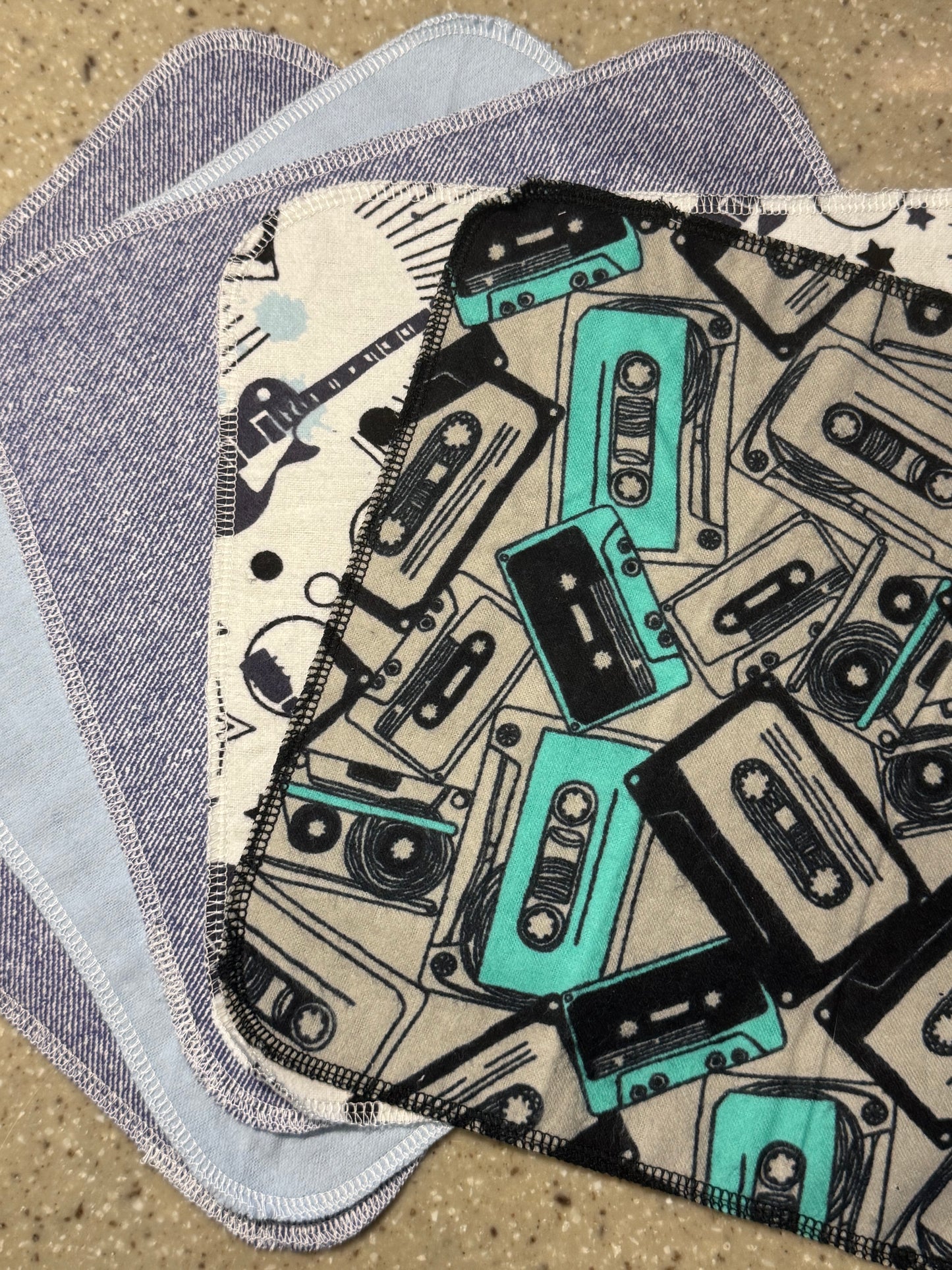 Cassette Tape ~ Reusable Mop Pads | 100% Cotton Flannel | Washable & Eco-Friendly | Set of 5 | Fits Swiffer-Style Mops