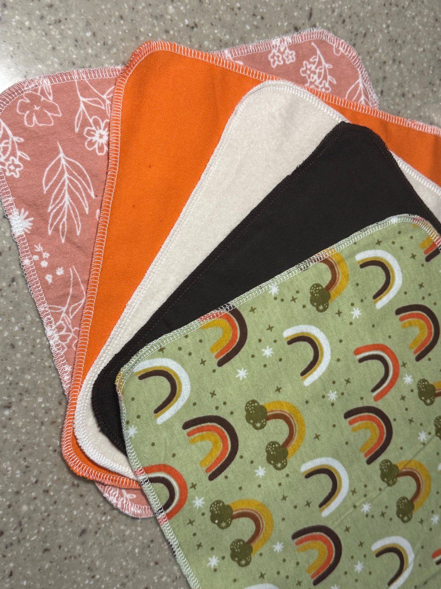 Rainbow ~ Reusable Mop Pads | 100% Cotton Flannel | Washable & Eco-Friendly | Set of 5 | Fits Swiffer-Style Mops