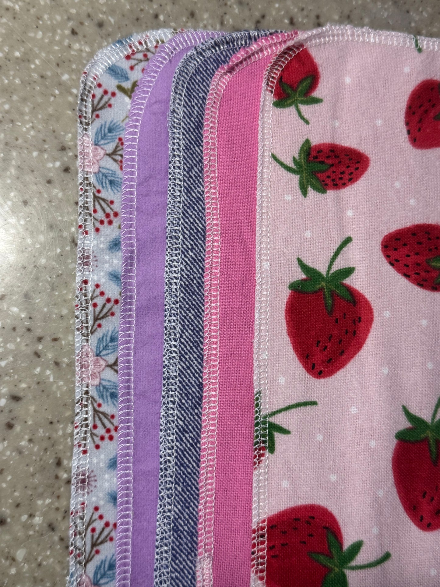 Strawberries ~ Reusable Mop Pads | 100% Cotton Flannel | Washable & Eco-Friendly | Set of 5 | Fits Swiffer-Style Mops