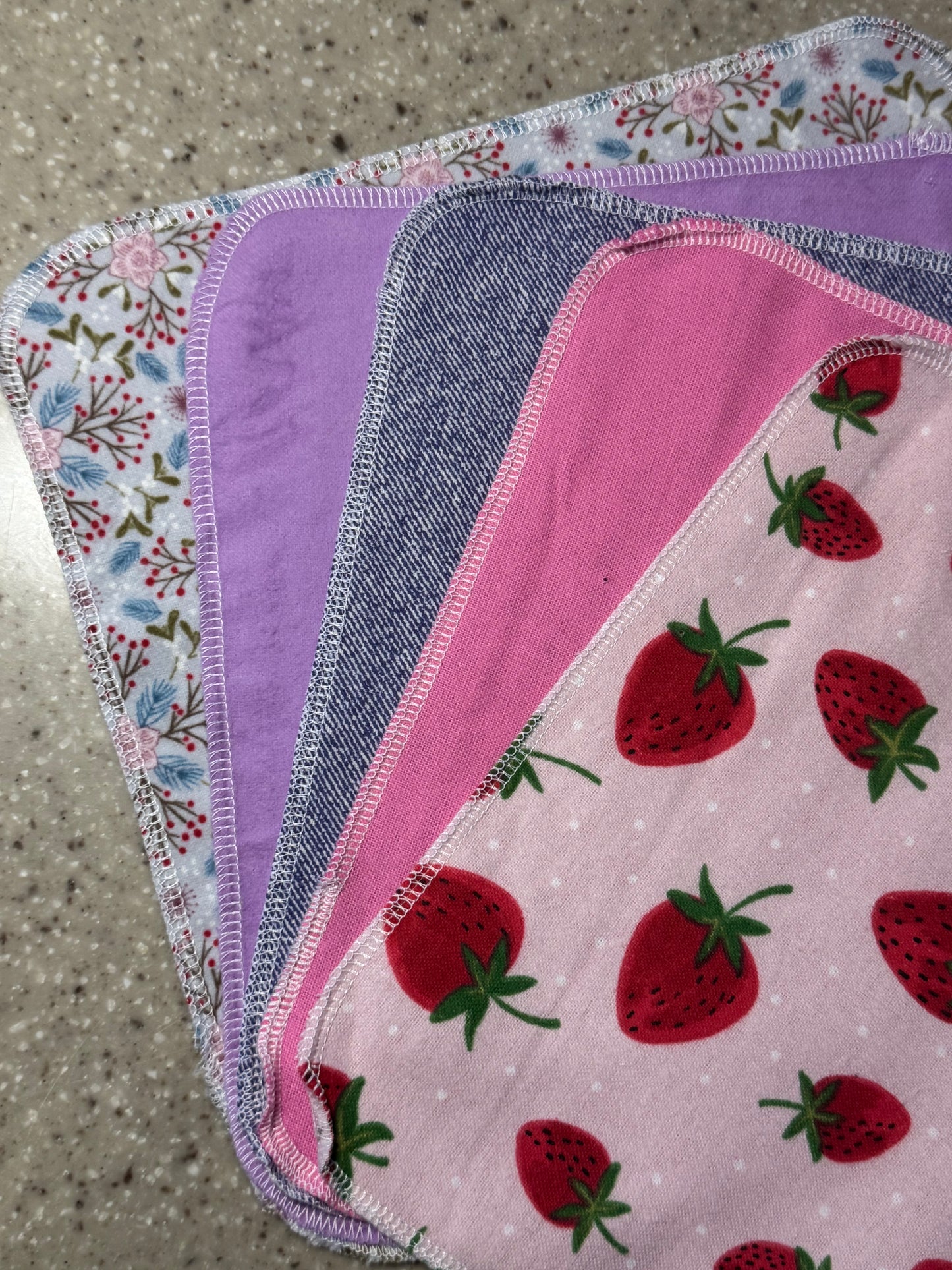 Strawberries ~ Reusable Mop Pads | 100% Cotton Flannel | Washable & Eco-Friendly | Set of 5 | Fits Swiffer-Style Mops