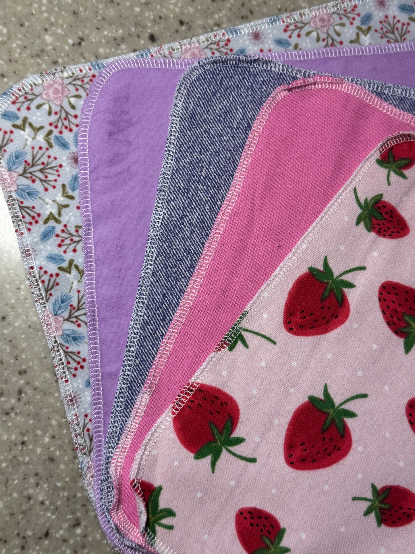 Strawberries ~ Reusable Mop Pads | 100% Cotton Flannel | Washable & Eco-Friendly | Set of 5 | Fits Swiffer-Style Mops