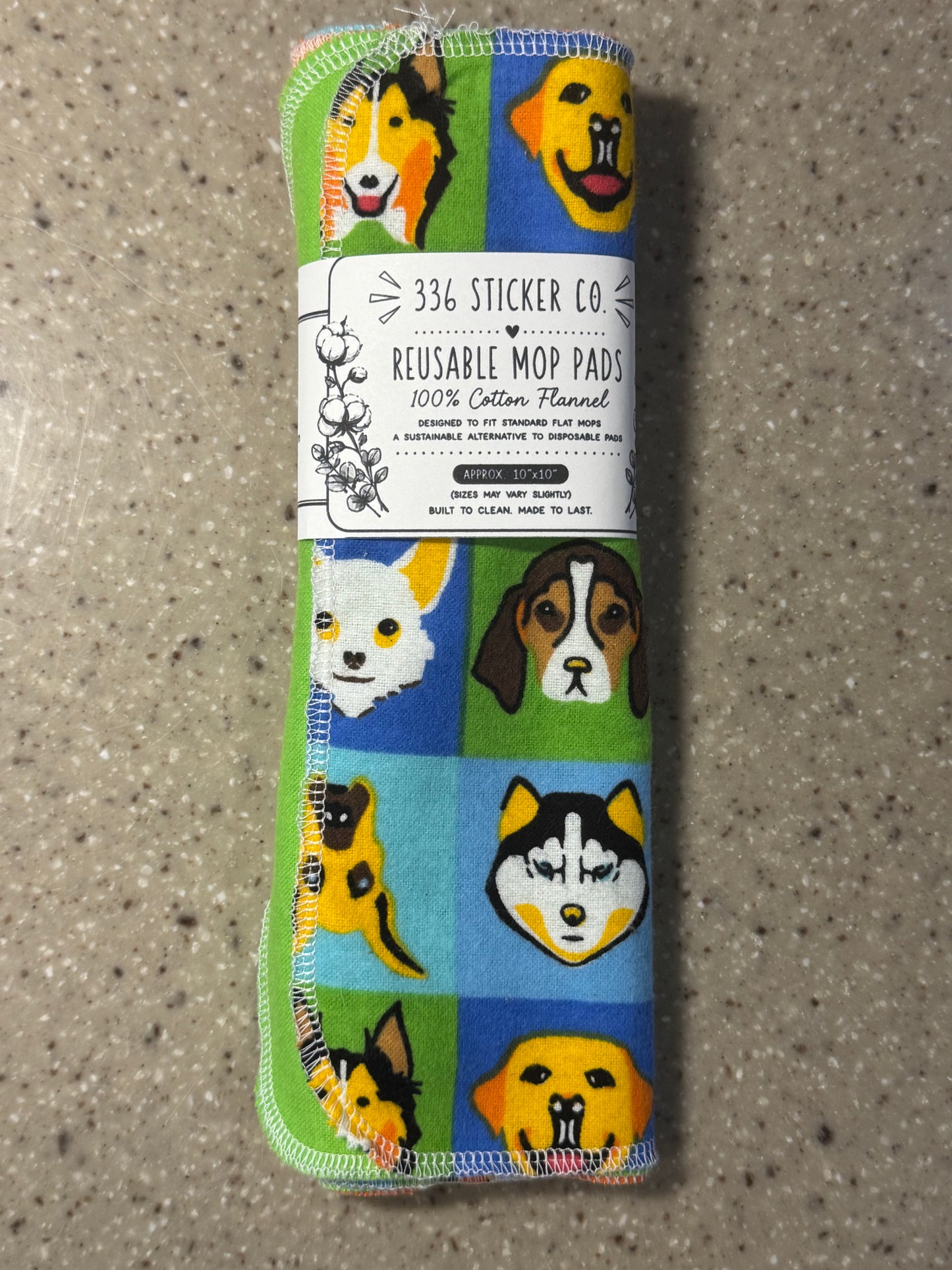 Dog Lover ~ Reusable Mop Pads | 100% Cotton Flannel | Washable & Eco-Friendly | Set of 5 | Fits Swiffer-Style Mops