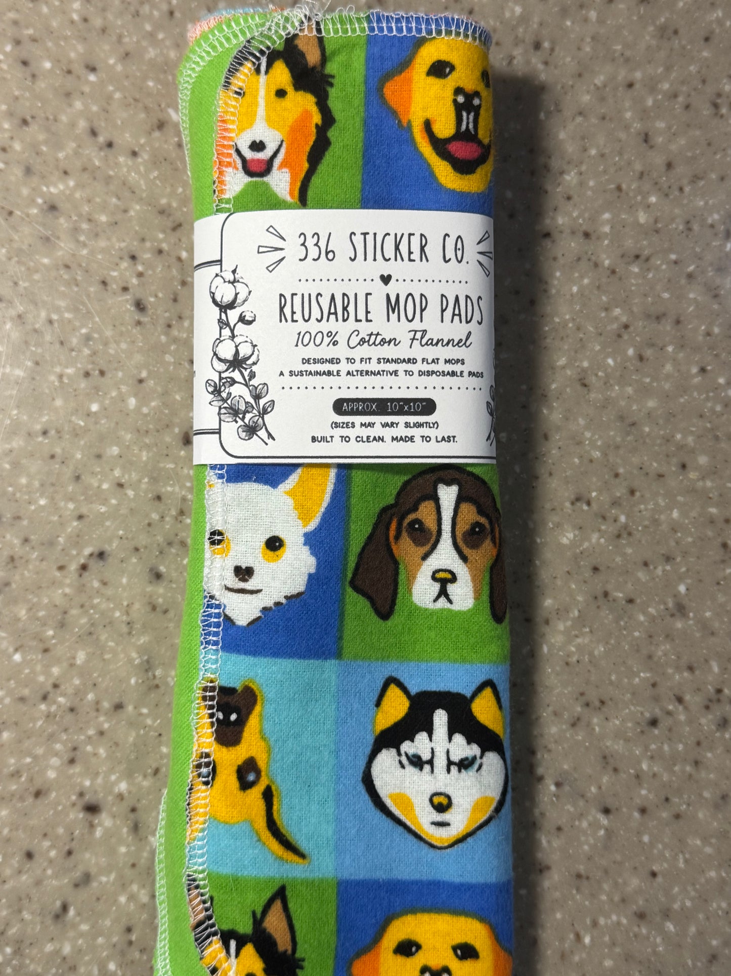 Dog Lover ~ Reusable Mop Pads | 100% Cotton Flannel | Washable & Eco-Friendly | Set of 5 | Fits Swiffer-Style Mops