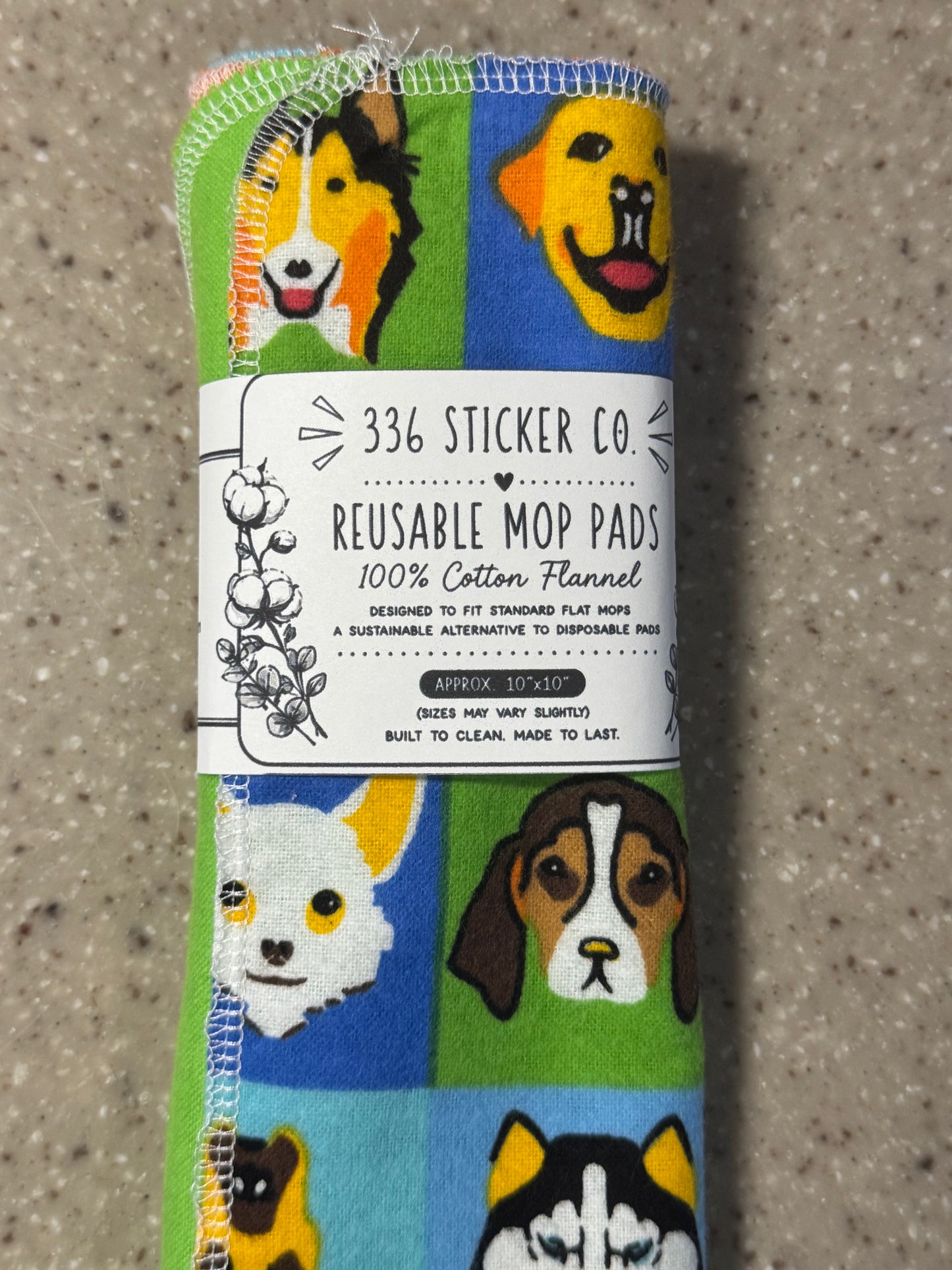 Dog Lover ~ Reusable Mop Pads | 100% Cotton Flannel | Washable & Eco-Friendly | Set of 5 | Fits Swiffer-Style Mops