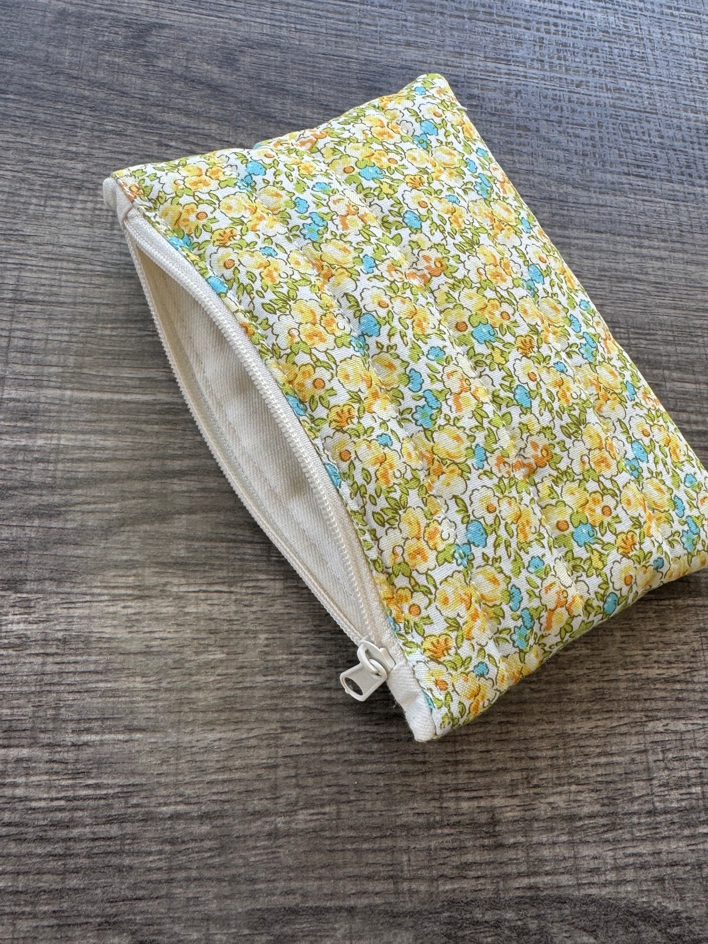 Yellow Flower ~ Quilted Zipper Wallet | Padded 100% Cotton Coin Purse | 6.5" x 4" Handmade Zipper Pouch