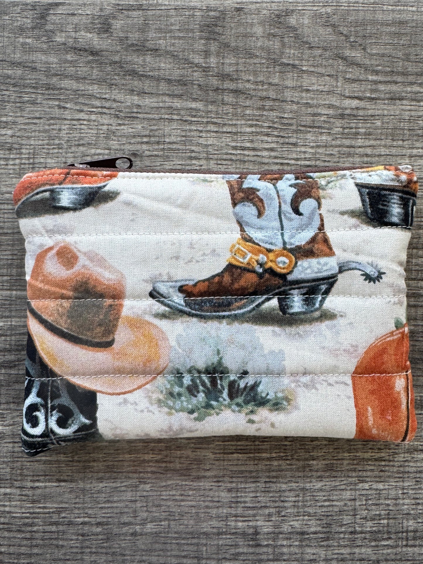Cowboy ~ Quilted Zipper Wallet | Padded 100% Cotton Coin Purse | 6.5" x 4" Handmade Zipper Pouch