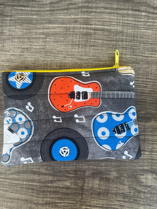 Rock-N-Roll ~ Quilted Zipper Wallet | Padded 100% Cotton Coin Purse | 6.5" x 4" Handmade Zipper Pouch