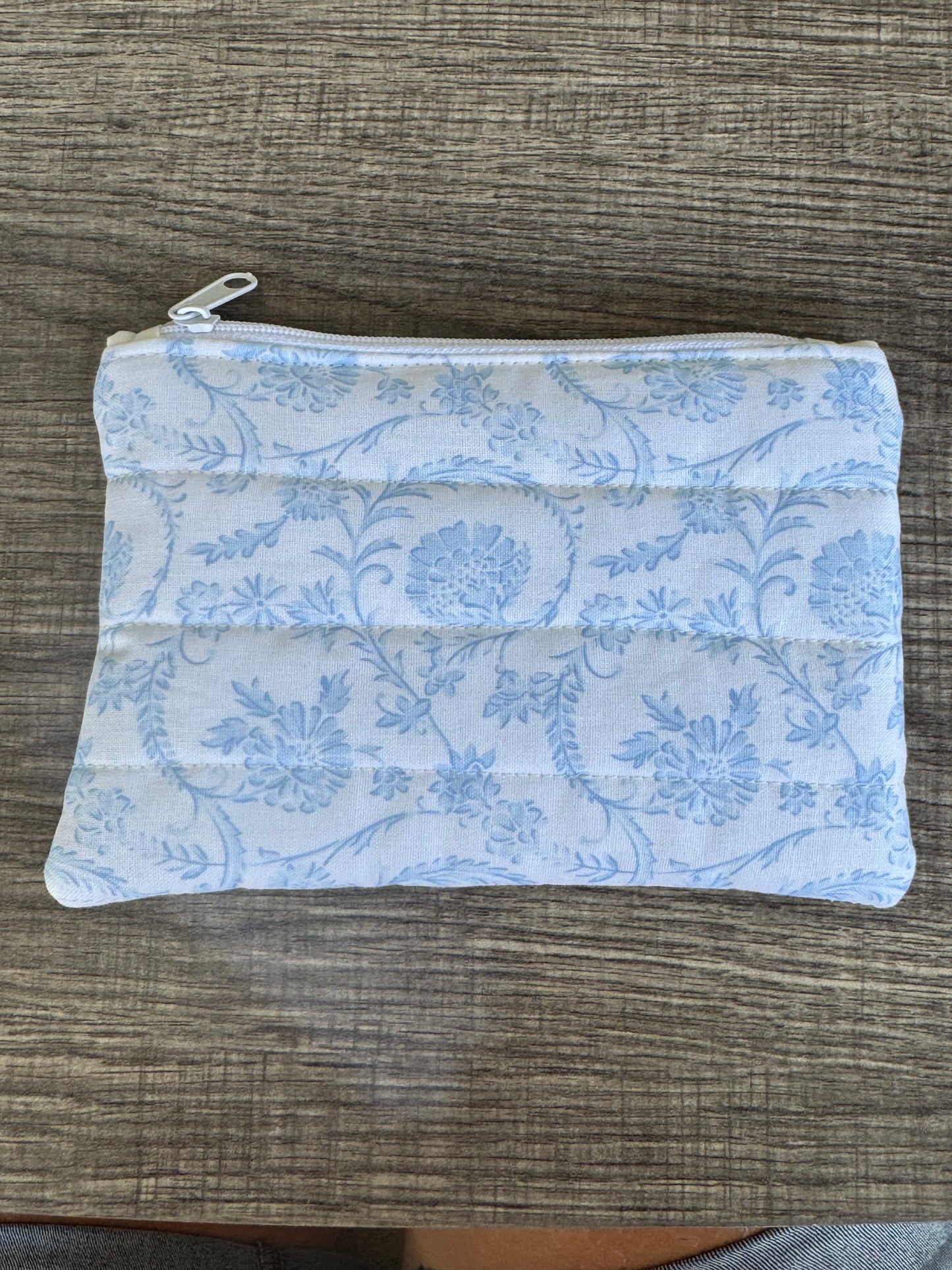Soft Blue Floral Vine ~ Quilted Zipper Wallet | Padded 100% Cotton Coin Purse | 6.5" x 4" Handmade Zipper Pouch