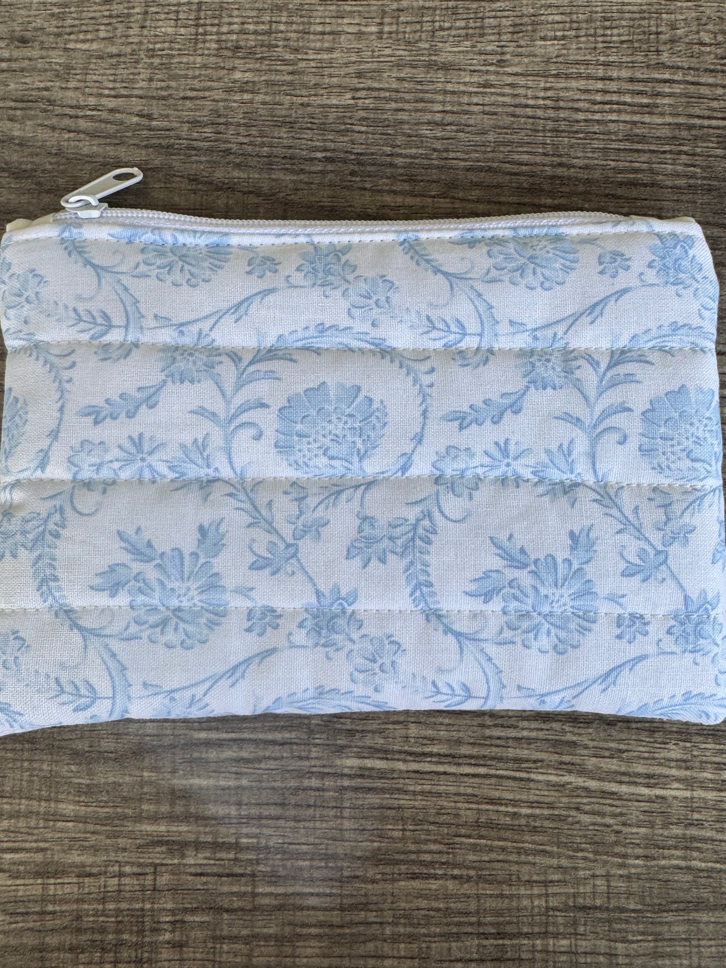 Soft Blue Floral Vine ~ Quilted Zipper Wallet | Padded 100% Cotton Coin Purse | 6.5" x 4" Handmade Zipper Pouch