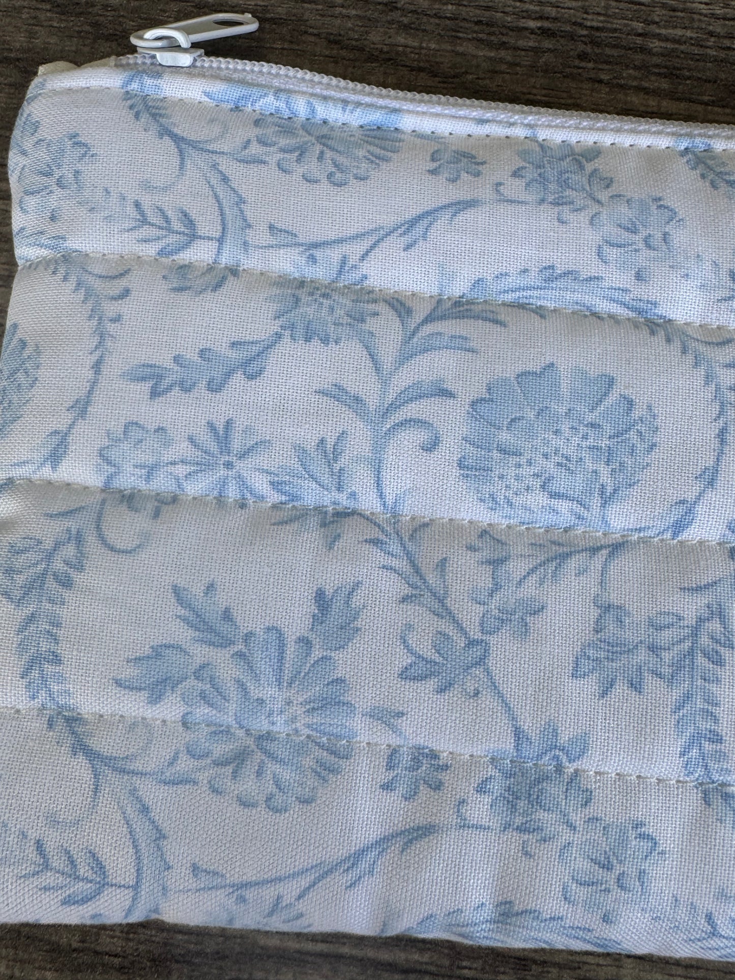 Soft Blue Floral Vine ~ Quilted Zipper Wallet | Padded 100% Cotton Coin Purse | 6.5" x 4" Handmade Zipper Pouch