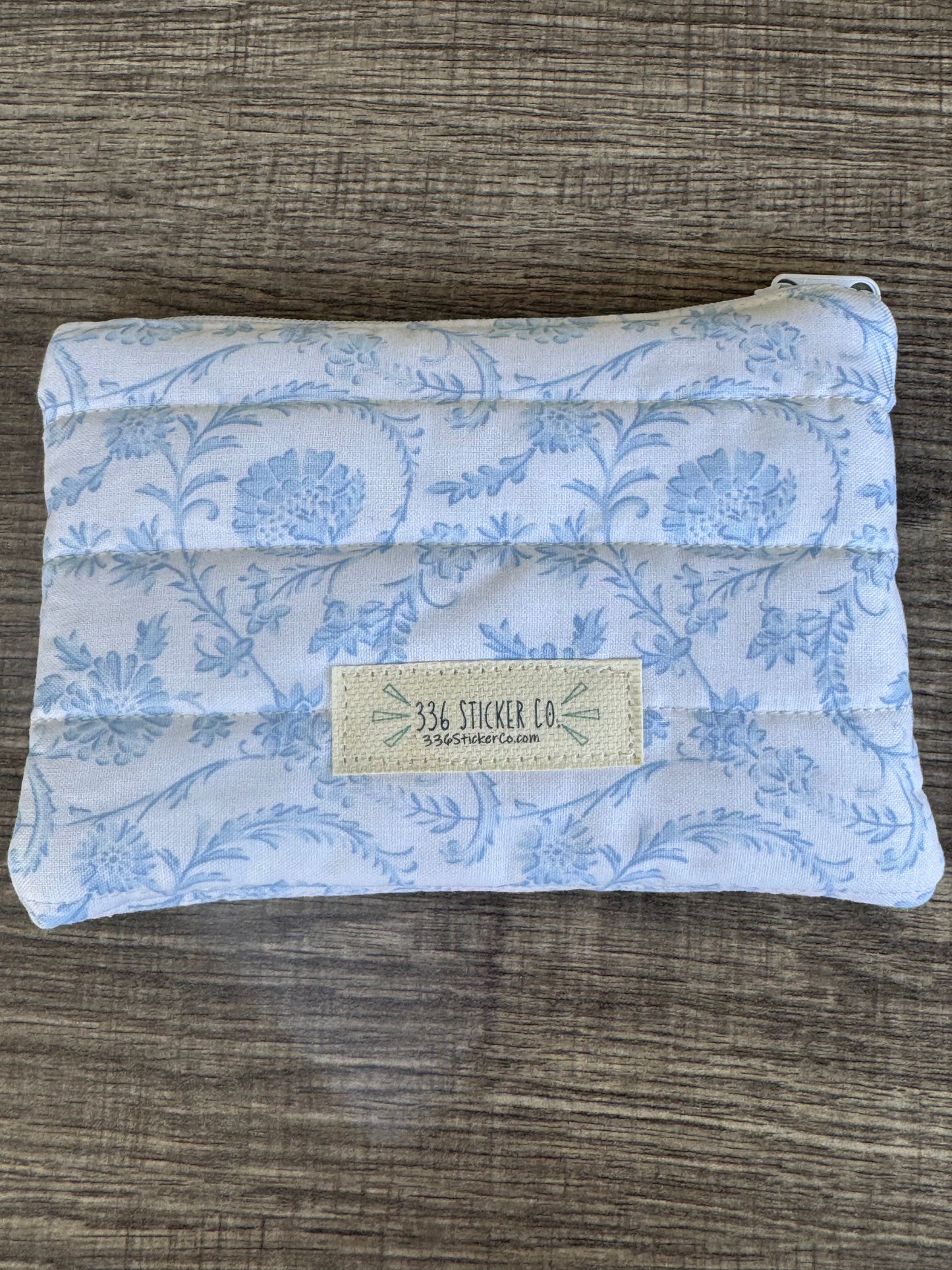 Soft Blue Floral Vine ~ Quilted Zipper Wallet | Padded 100% Cotton Coin Purse | 6.5" x 4" Handmade Zipper Pouch