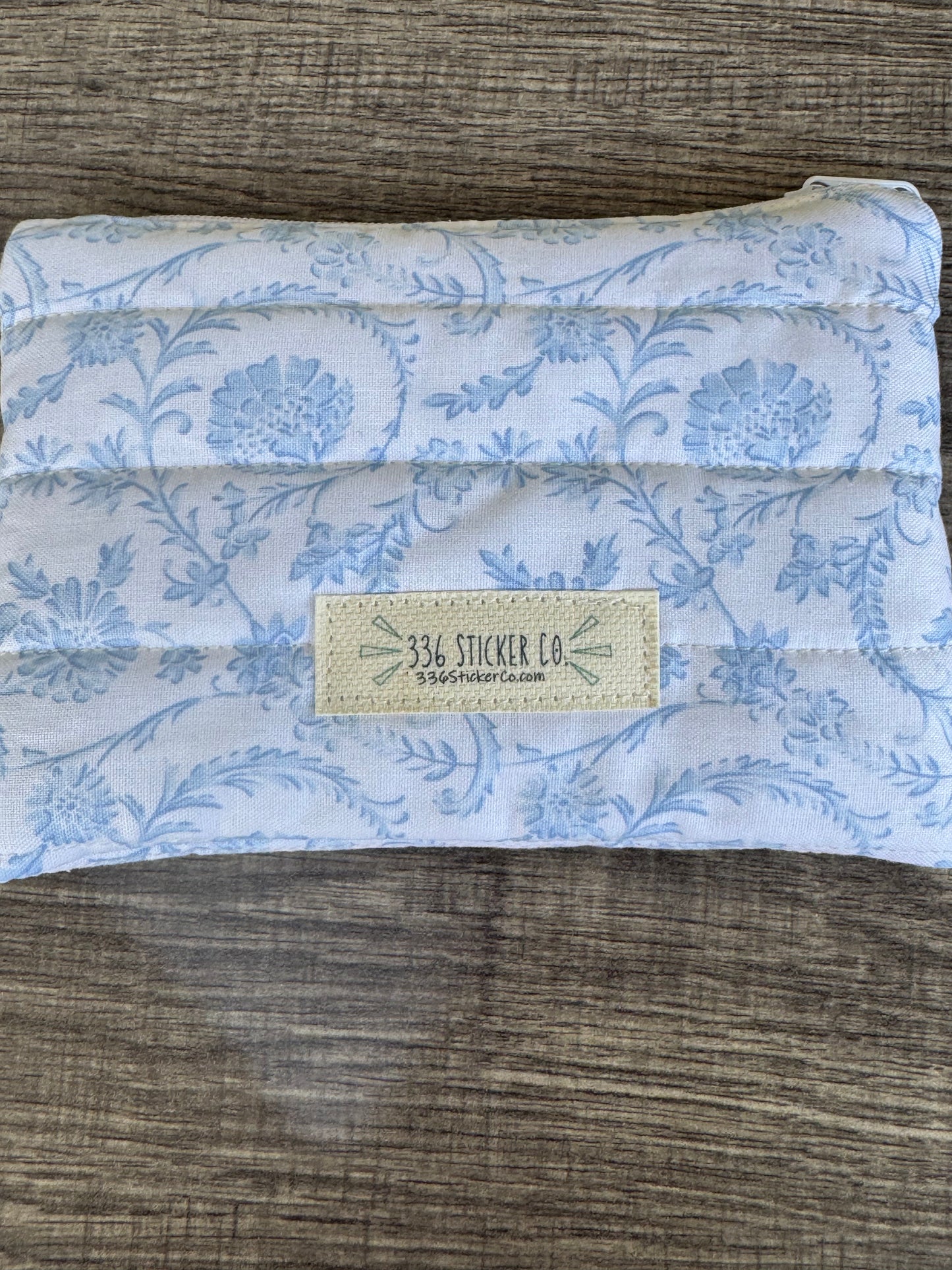 Soft Blue Floral Vine ~ Quilted Zipper Wallet | Padded 100% Cotton Coin Purse | 6.5" x 4" Handmade Zipper Pouch