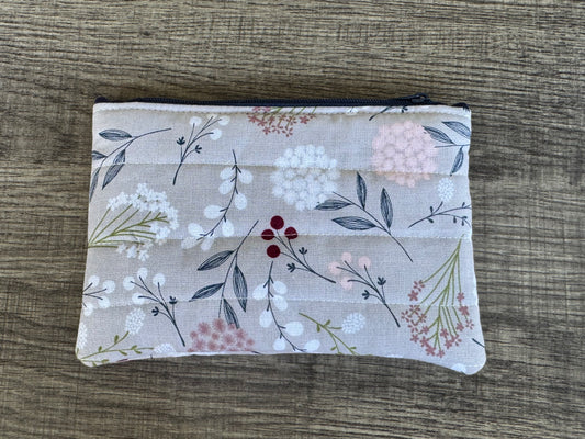 Grey Flower ~ Quilted Zipper Wallet | Padded 100% Cotton Coin Purse | 6.5" x 4" Handmade Zipper Pouch