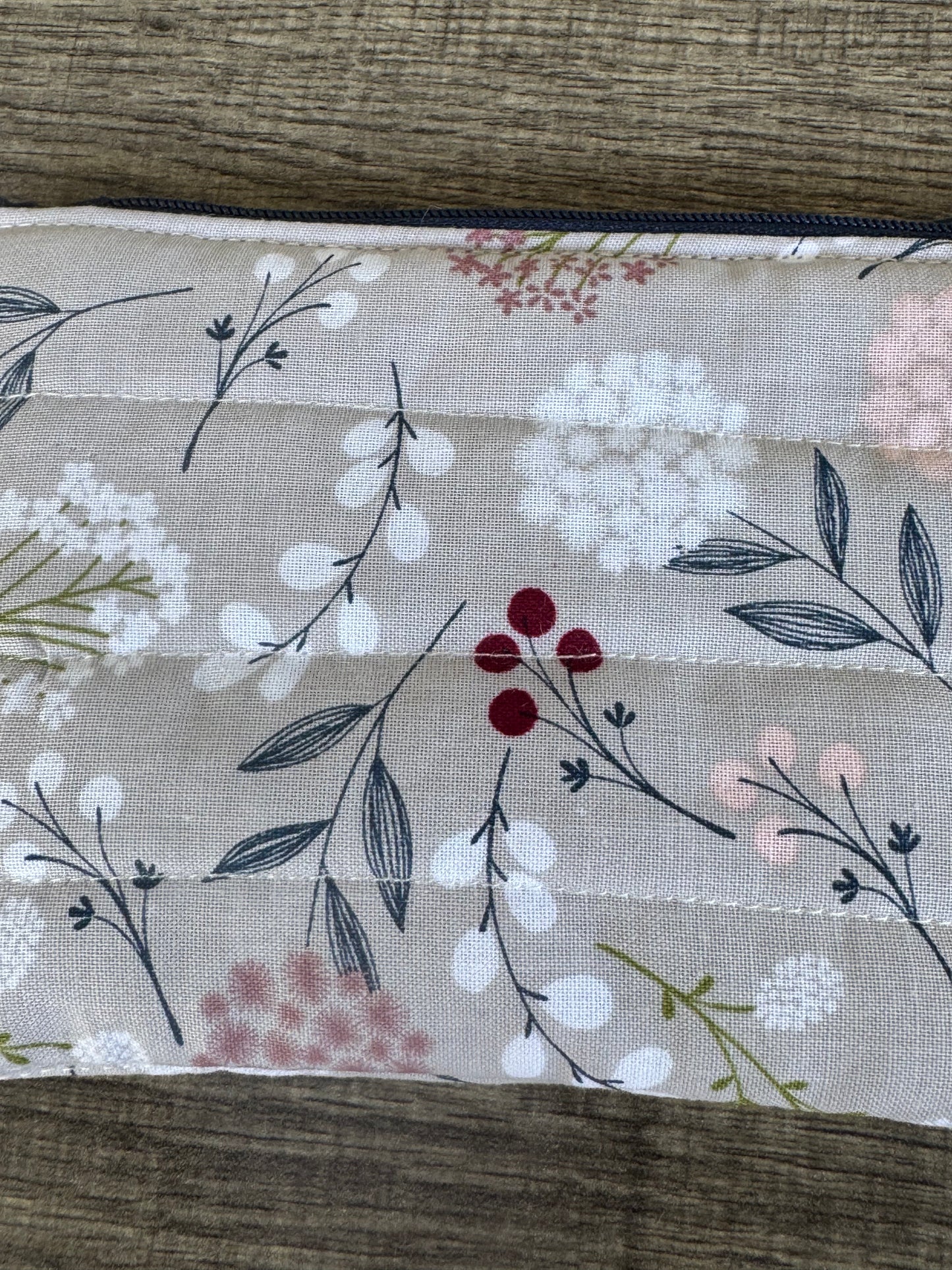 Grey Flower ~ Quilted Zipper Wallet | Padded 100% Cotton Coin Purse | 6.5" x 4" Handmade Zipper Pouch