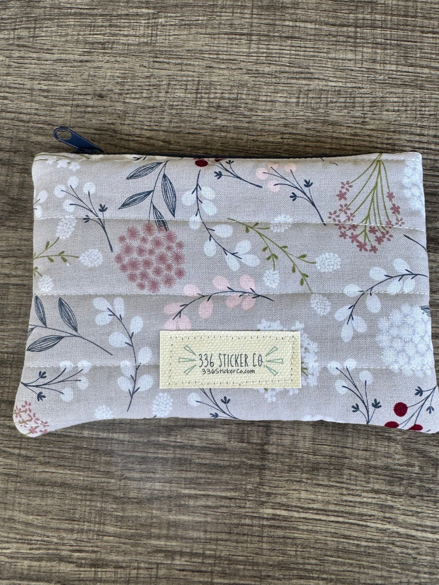 Grey Flower ~ Quilted Zipper Wallet | Padded 100% Cotton Coin Purse | 6.5" x 4" Handmade Zipper Pouch